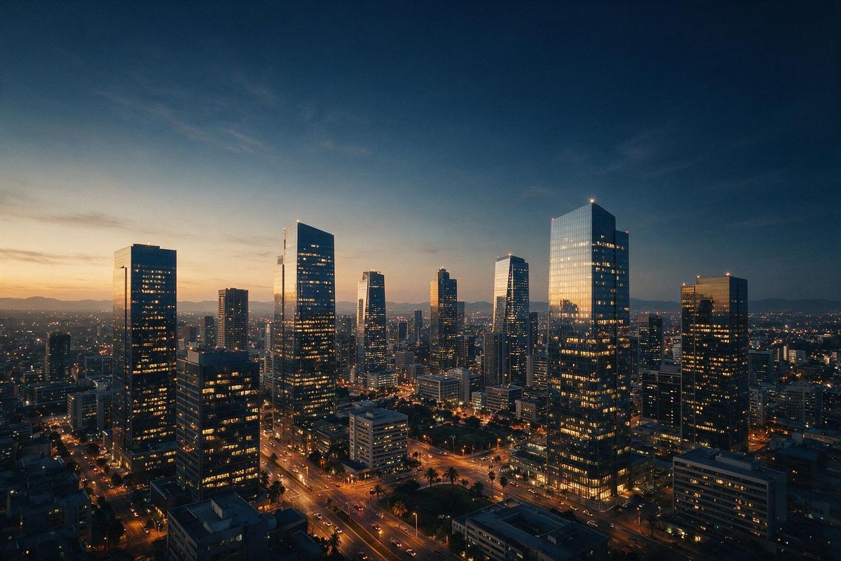 A modern African city skyline at dusk